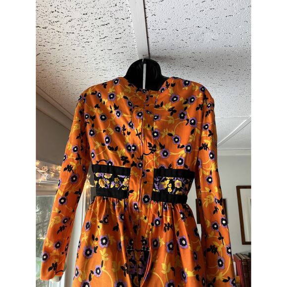 Vintage Roger Milot For Fred Perlberg Retro Dress Orange Purple Black Floral S/M - Picture 8 of 16